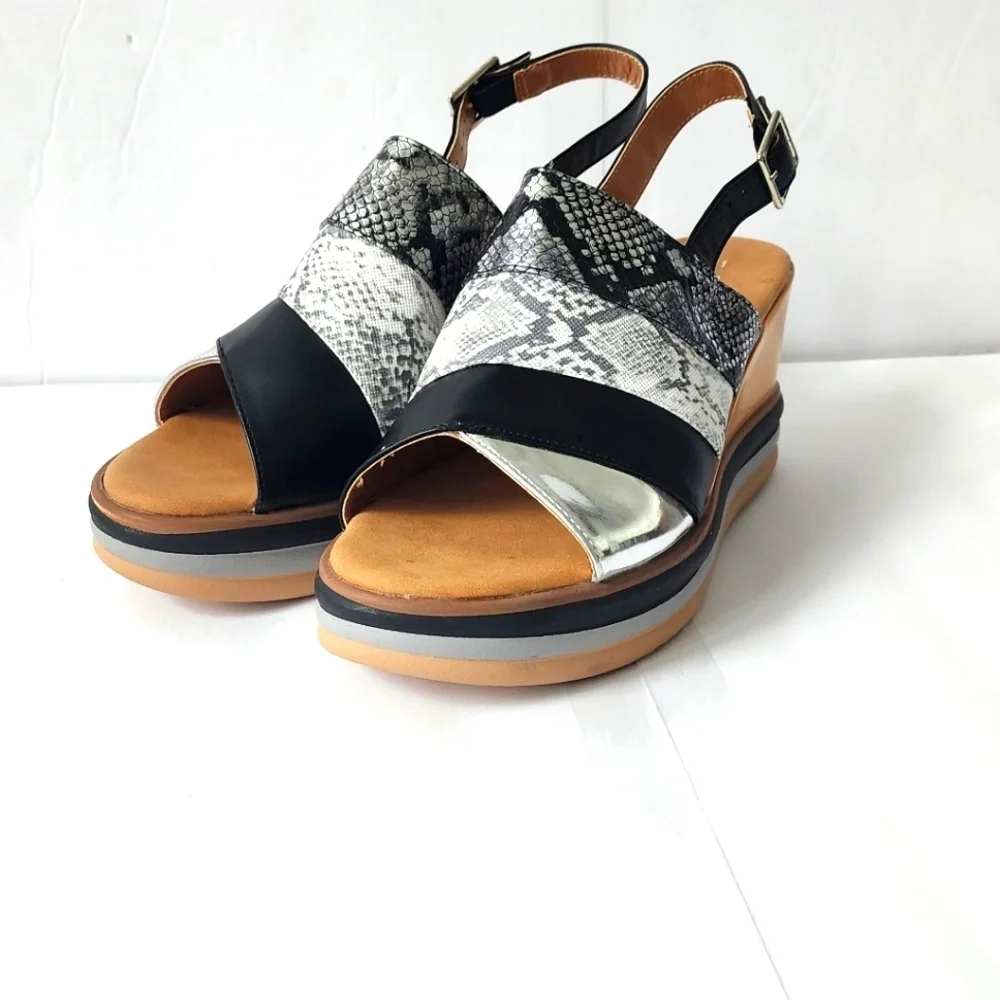 Extreme By Eddie Marc Women's Snakeskin Wedge Slingback Sandals Size 10